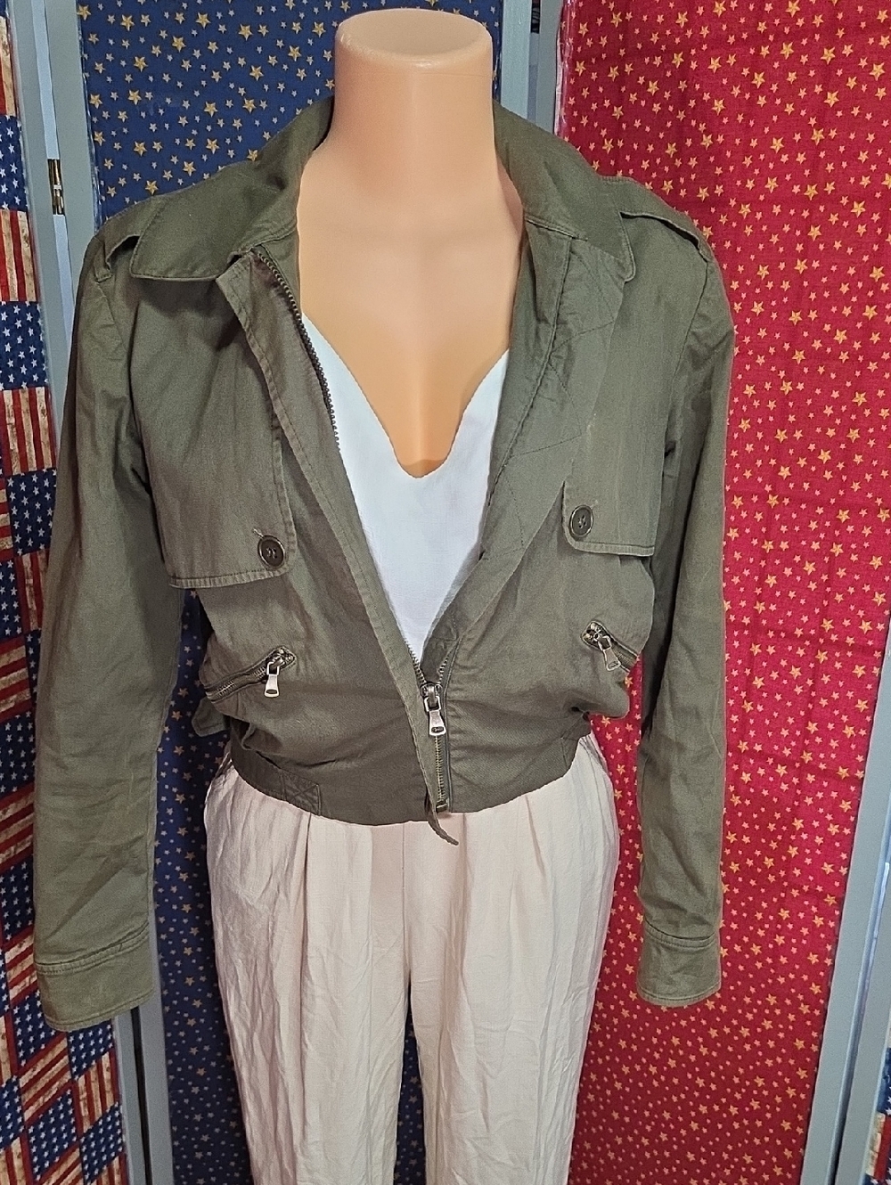 PAIGE Olive Utility Cropped Field Jacket